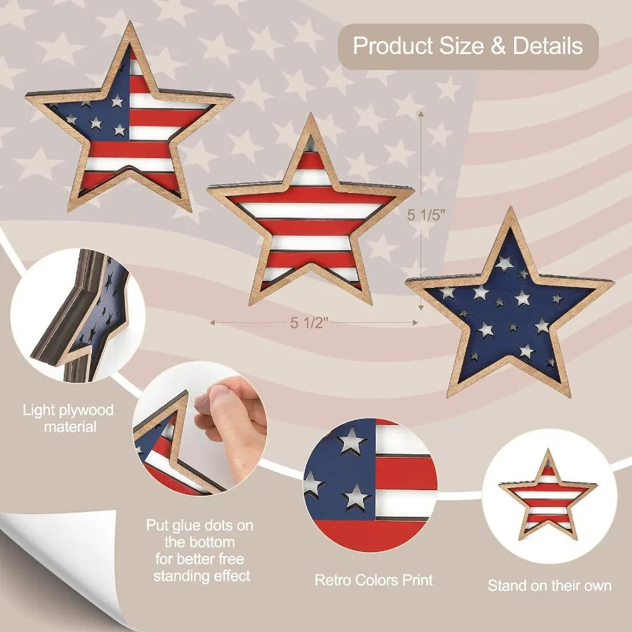 4th of July Wooden Tiered Tray Décor – Set of 3 Patriotic Red, White & Blue Pieces