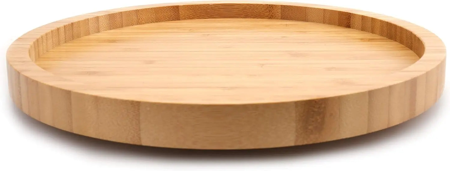 12" Bamboo Lazy Susan Turntable – Thick Wood Rotating Spice Rack for Kitchen Countertops