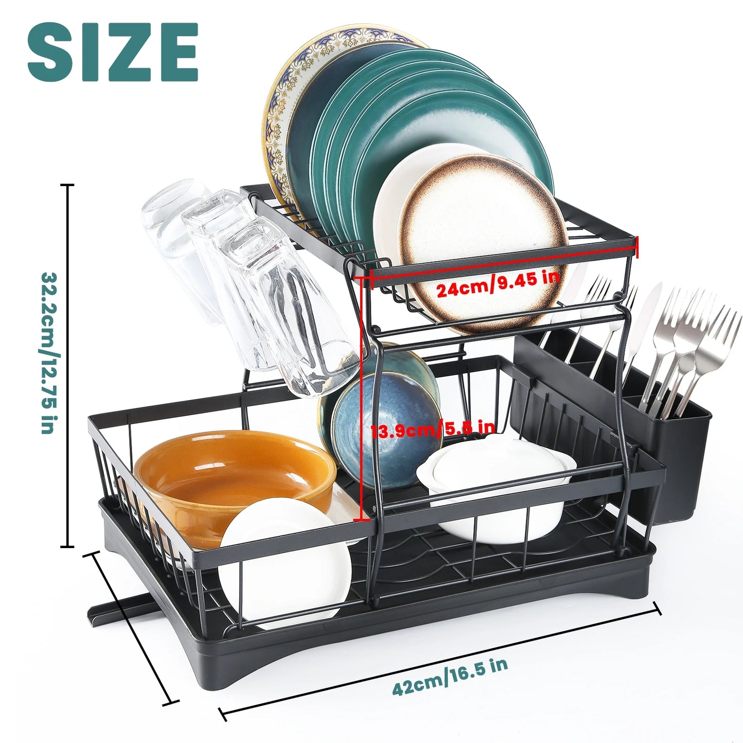 Multi-Level Space-Saving Dish Rack with Swivel Spout