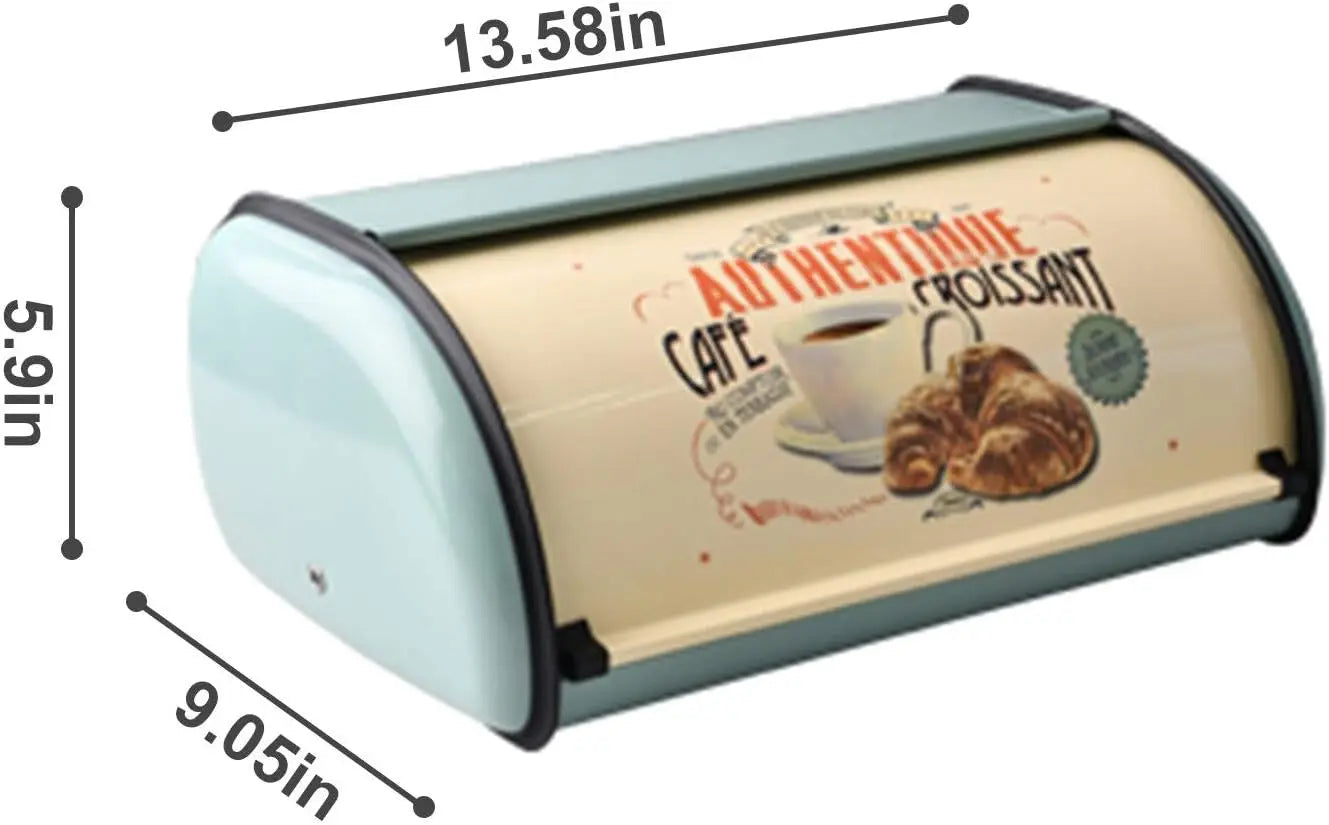 Vintage Metal Bread Box with Roll Top, Rust-Proof Kitchen Storage Container for Countertop