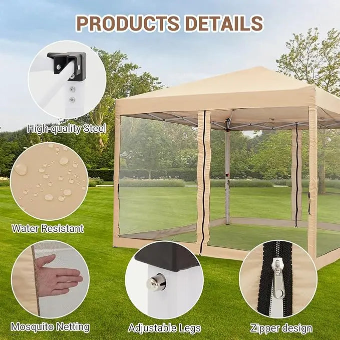 Easy Pop-Up Canopy, Outdoor Screen Tent with Mesh Mosquito Netting Side Walls, Waterproof for Camping, Party, or Yard
