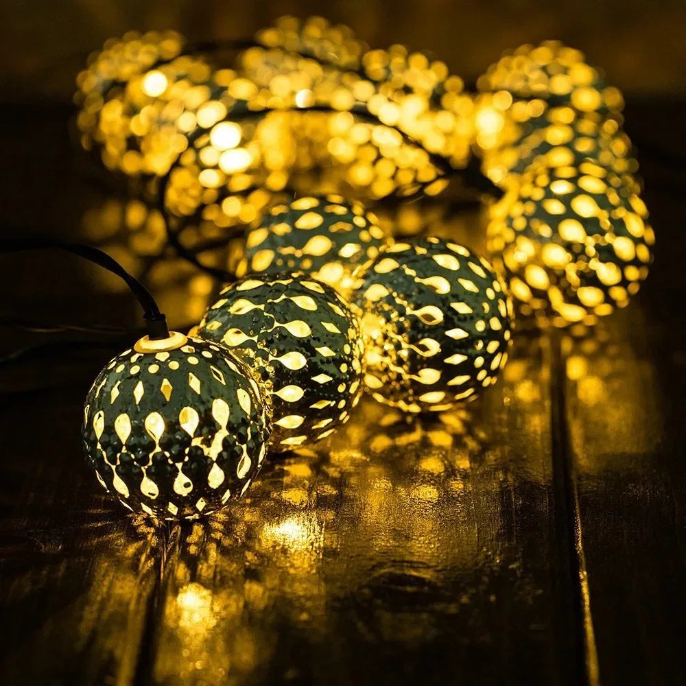 Morroccan Ball Solar String Lights Outdoor, Waterproof - 8 Modes