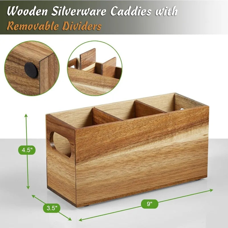 Wooden Kitchen/Desktop Storage Box – Multi-Compartment Kitchen Utensil & Miscellaneous Organizer