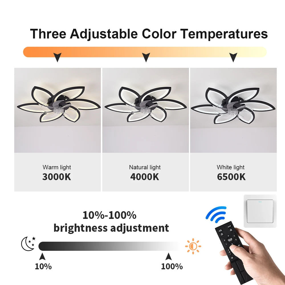 Ceiling Fan with Lights, Modern Dimmable Flower Shape, Remote Control/app, 6 Gear Speeds, Fan Ceiling Lamp