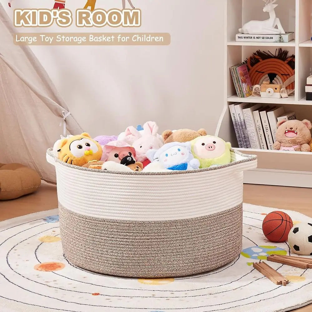Extra Large Woven Cotton Rope Basket with Handles