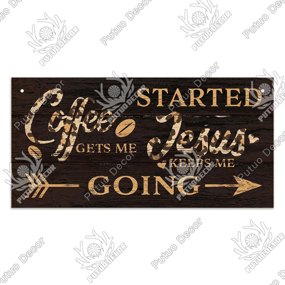 Decor Coffee Wooden Signs - Plaque Wood Plate Rustic Hanging for Cafe, Bar, or Kitchen