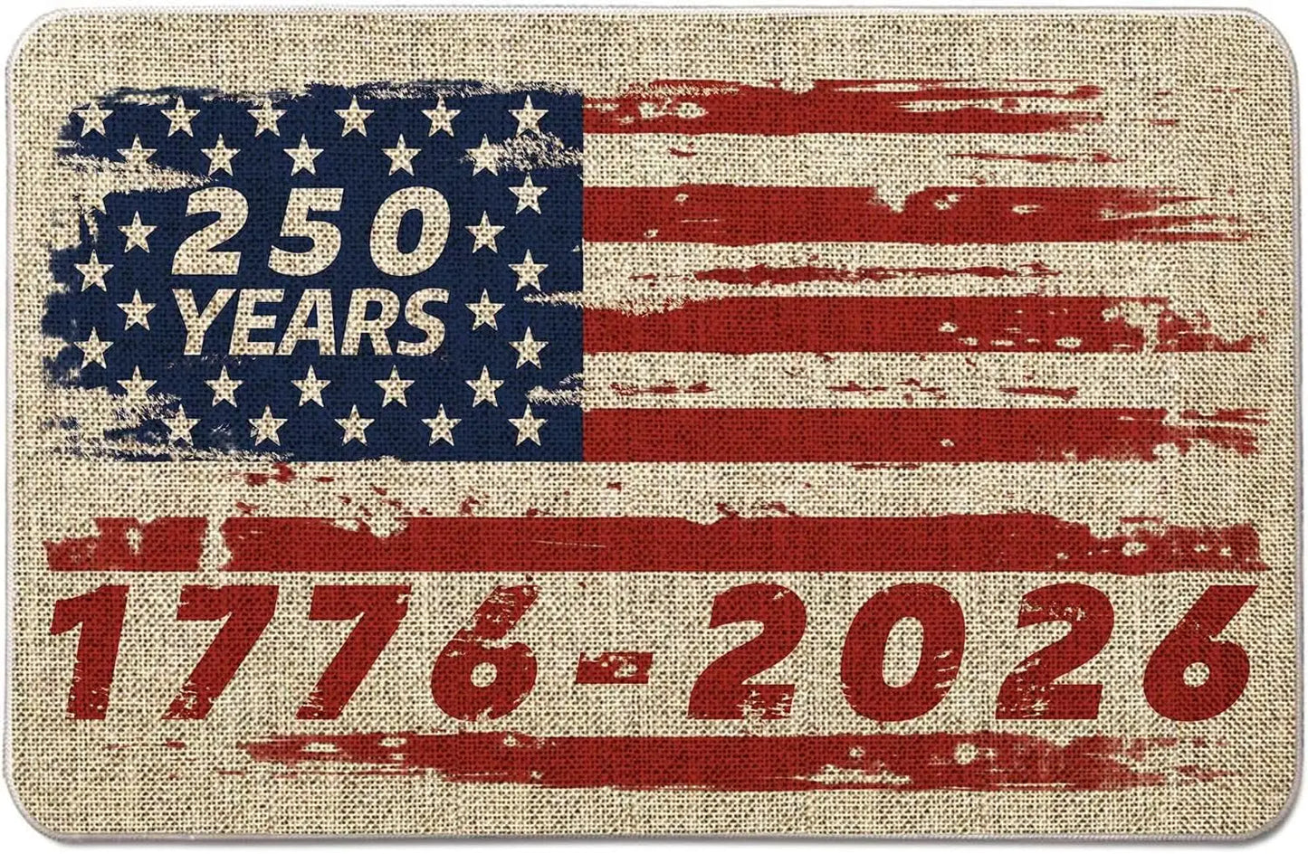 4th of July Patriotic Door Mat – USA 250th Red White Blue Indoor/Outdoor Floor Mat (Multiple Sizes)