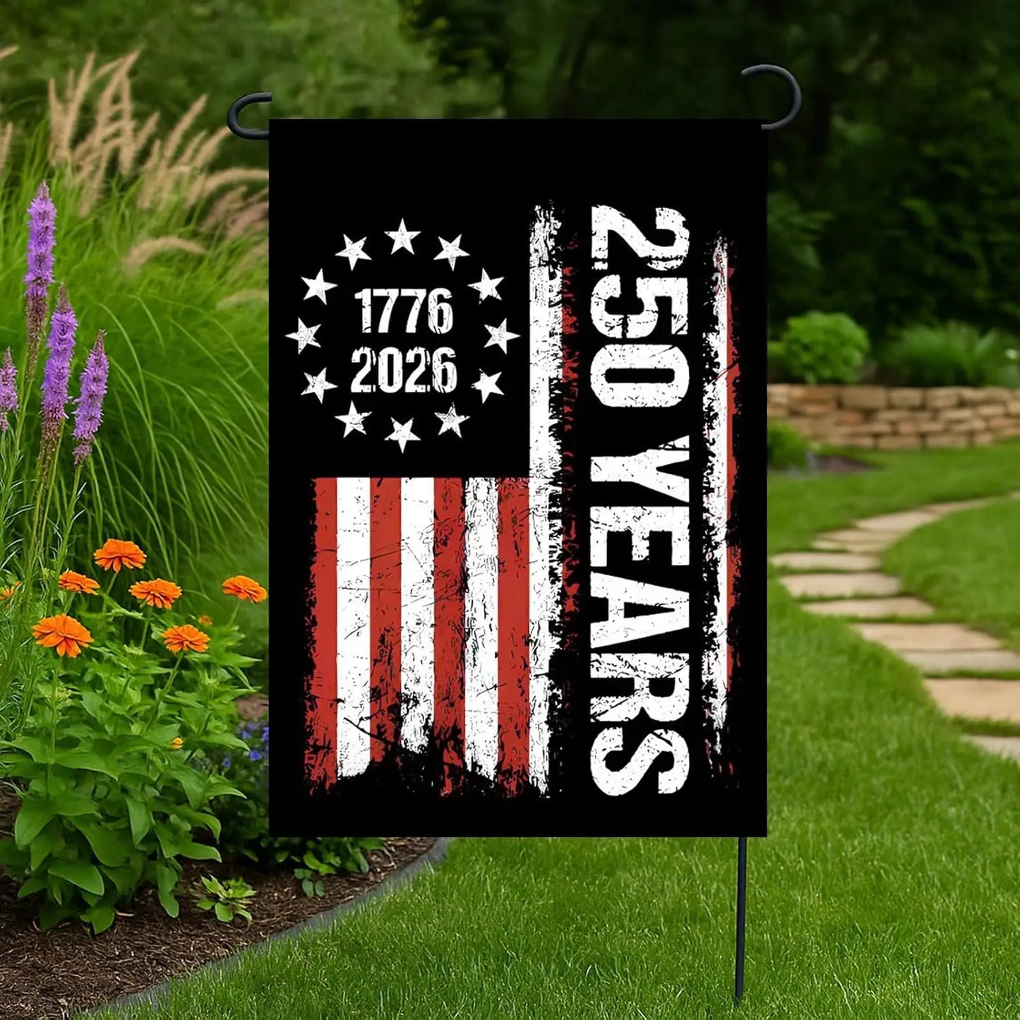 250 Years America Garden Flag Decoration 250th Anniversary USA Patriotic Banner 12x18in Double Sided Stars Stripes 1776 - 2026