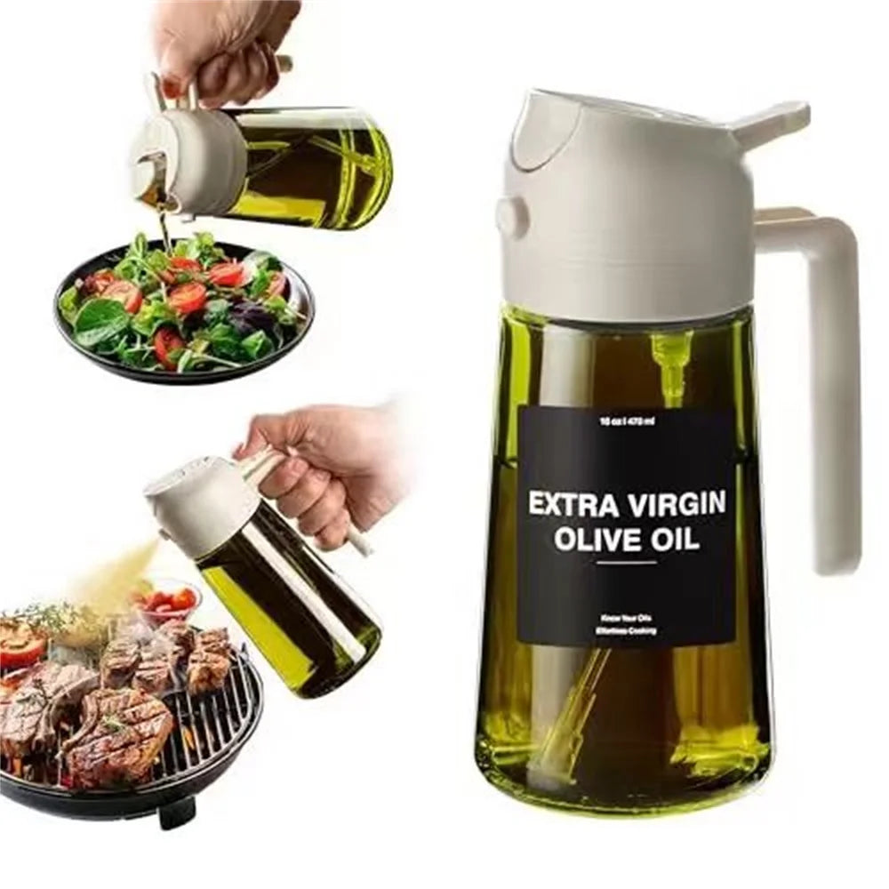 470ml Oil Sprayer for Cooking, 2-in-1 Olive Oil Dispenser and Oil Spray Bottle, Oil Spray with Stickers