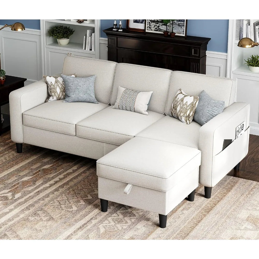 78" L Shaped Couch with Removable Storage Ottoman