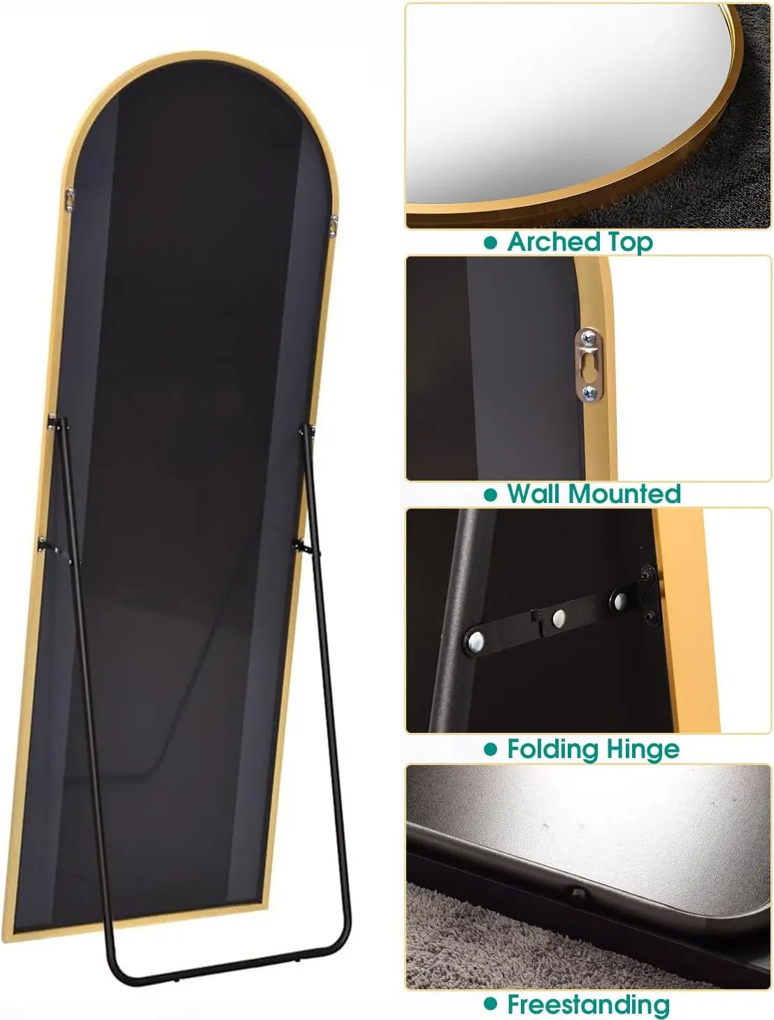 18×58" Arched Full‑Length Floor Mirror – Standing or Leaning Design