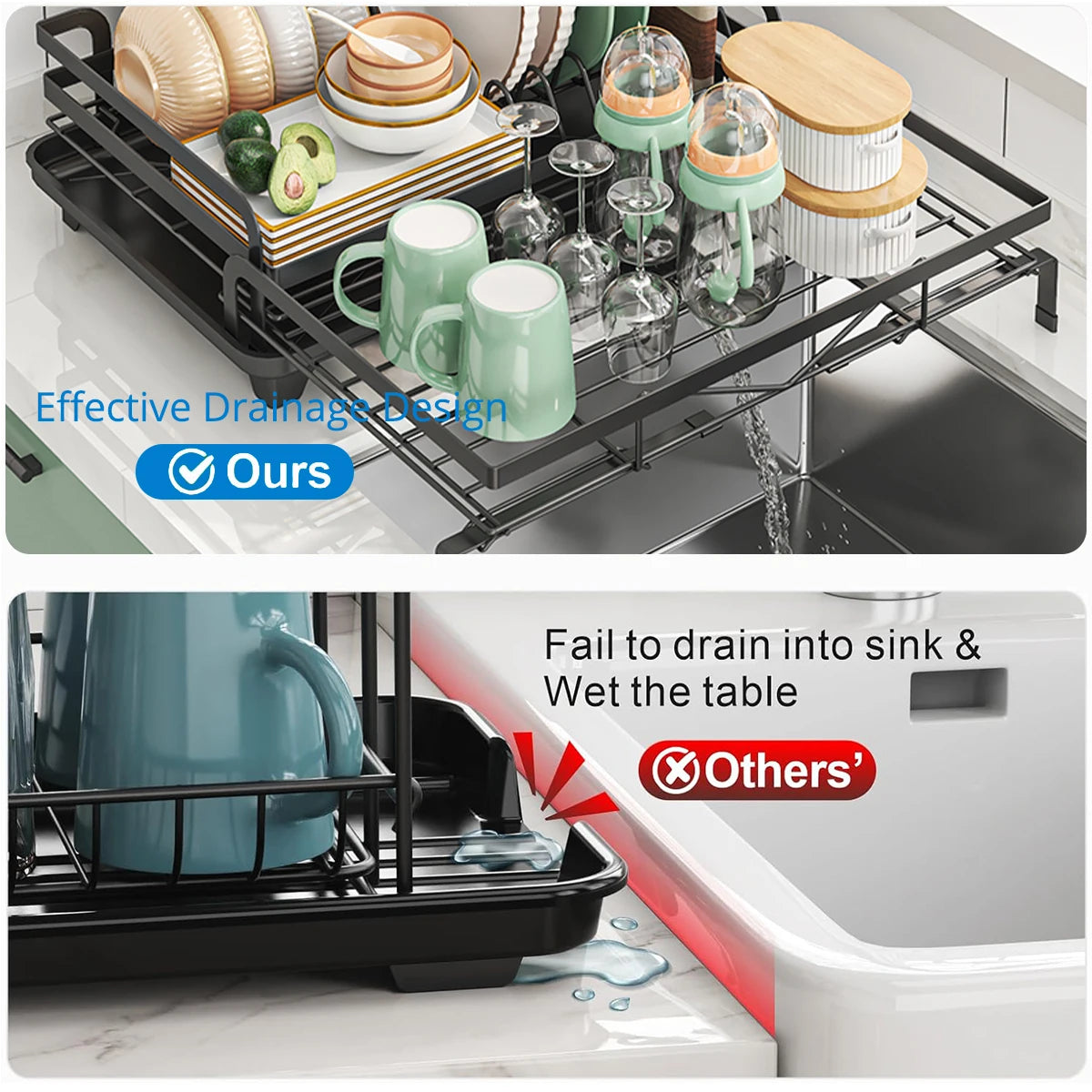 Adjustable Countertop Drying Dish Rack - Multiple Colors