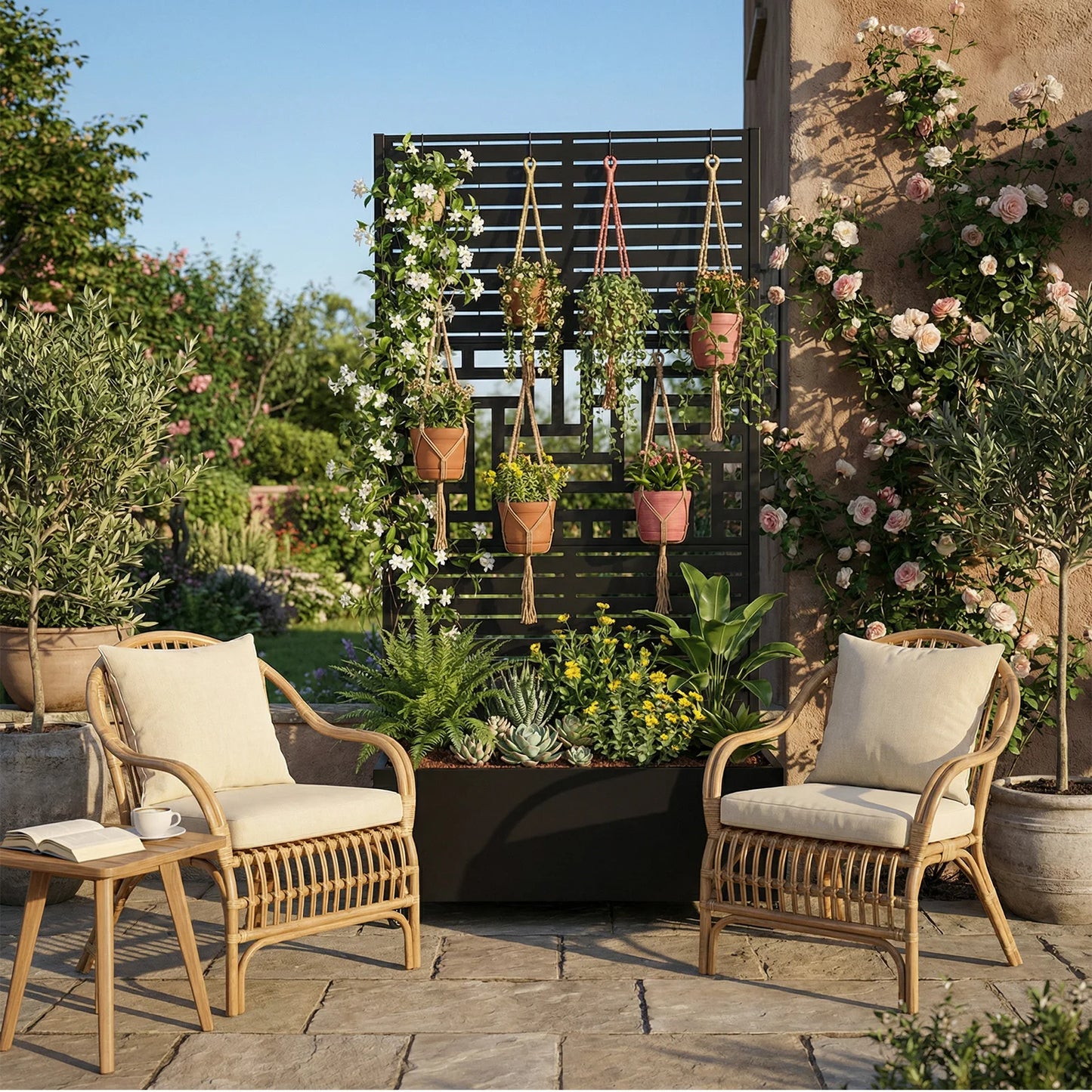 Raised Planter with Trellis Privacy Screen
