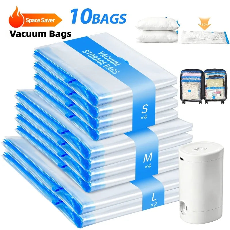 Space‑Saver Vacuum Storage Bags – Wireless Rechargeable Pump for Clothes, Bedding & Travel