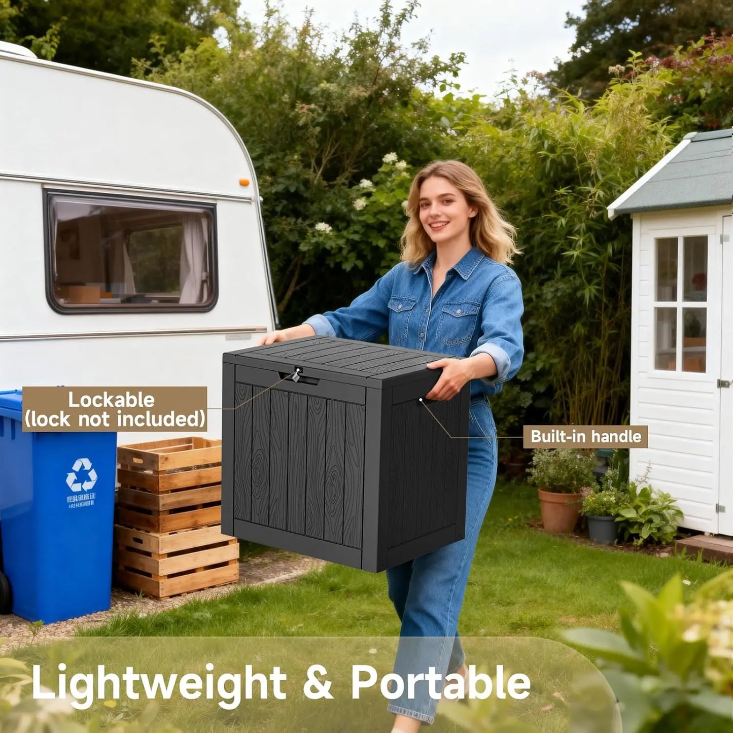 30‑Gallon Outdoor Storage Box – Lockable, Waterproof Deck Box for Garden Tools & Cushions (Black)