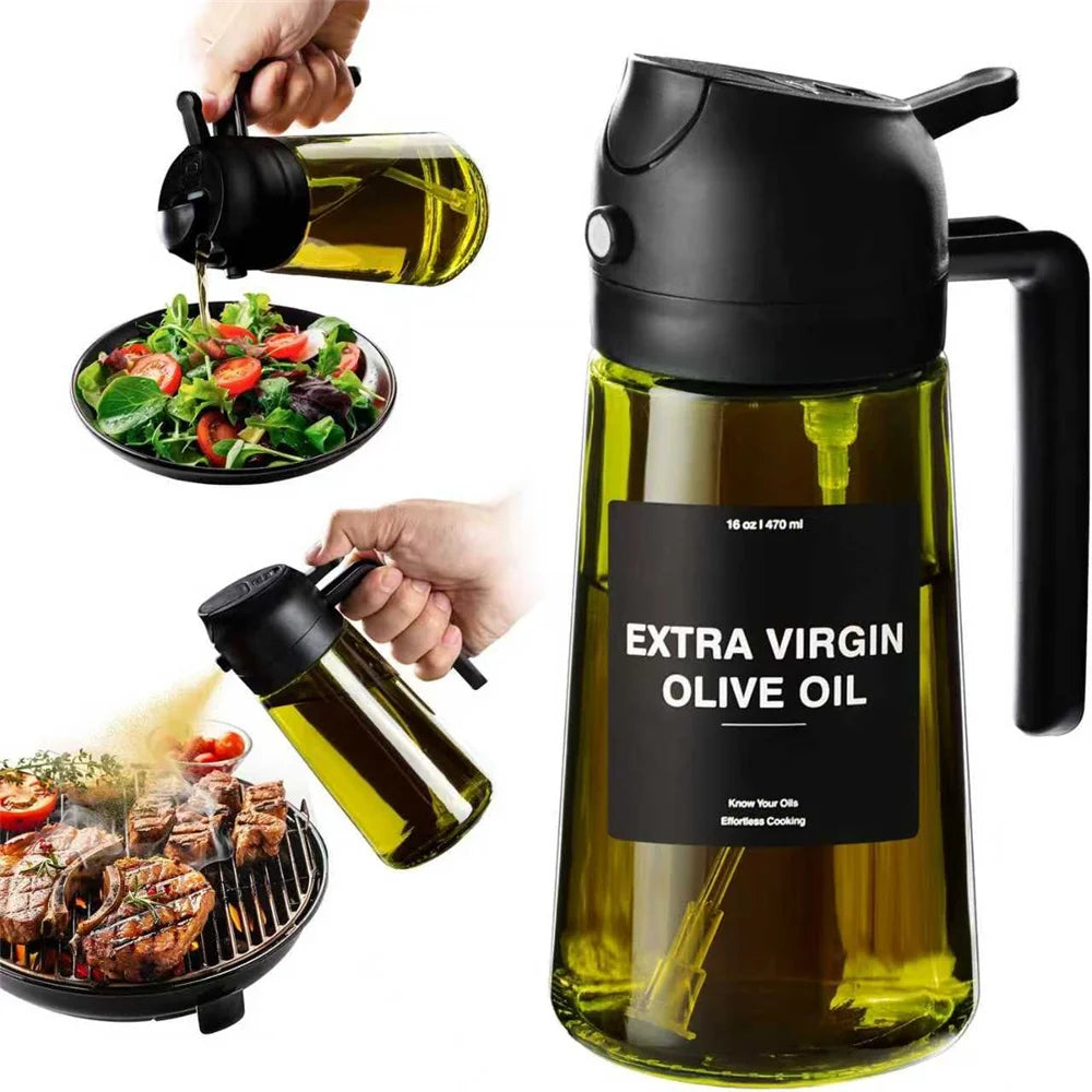 470ml Oil Sprayer for Cooking, 2-in-1 Olive Oil Dispenser and Oil Spray Bottle, Oil Spray with Stickers