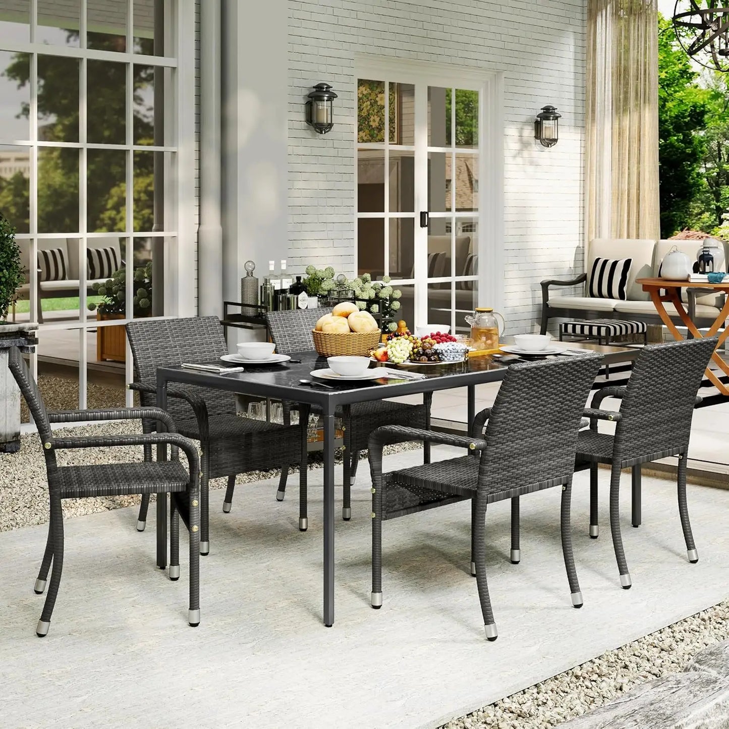 2pcs - Stackable All-Weather Rattan Chairs w/Armrests, Steel Frame, Outdoor