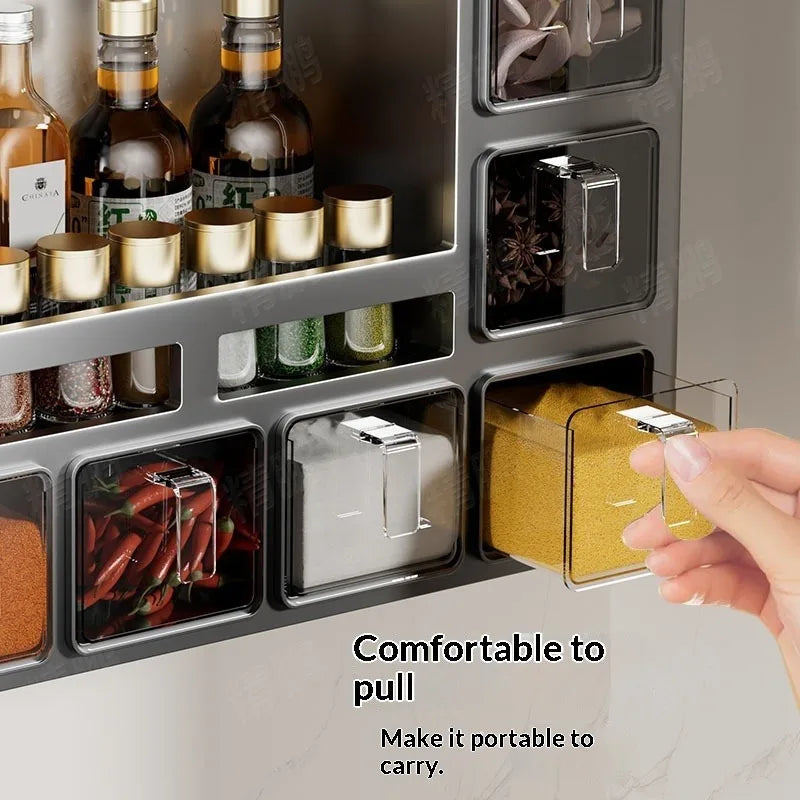 Kitchen seasoning storage rack, multifunctional wall mounted household oil, salt, sauce, vinegar storage rack