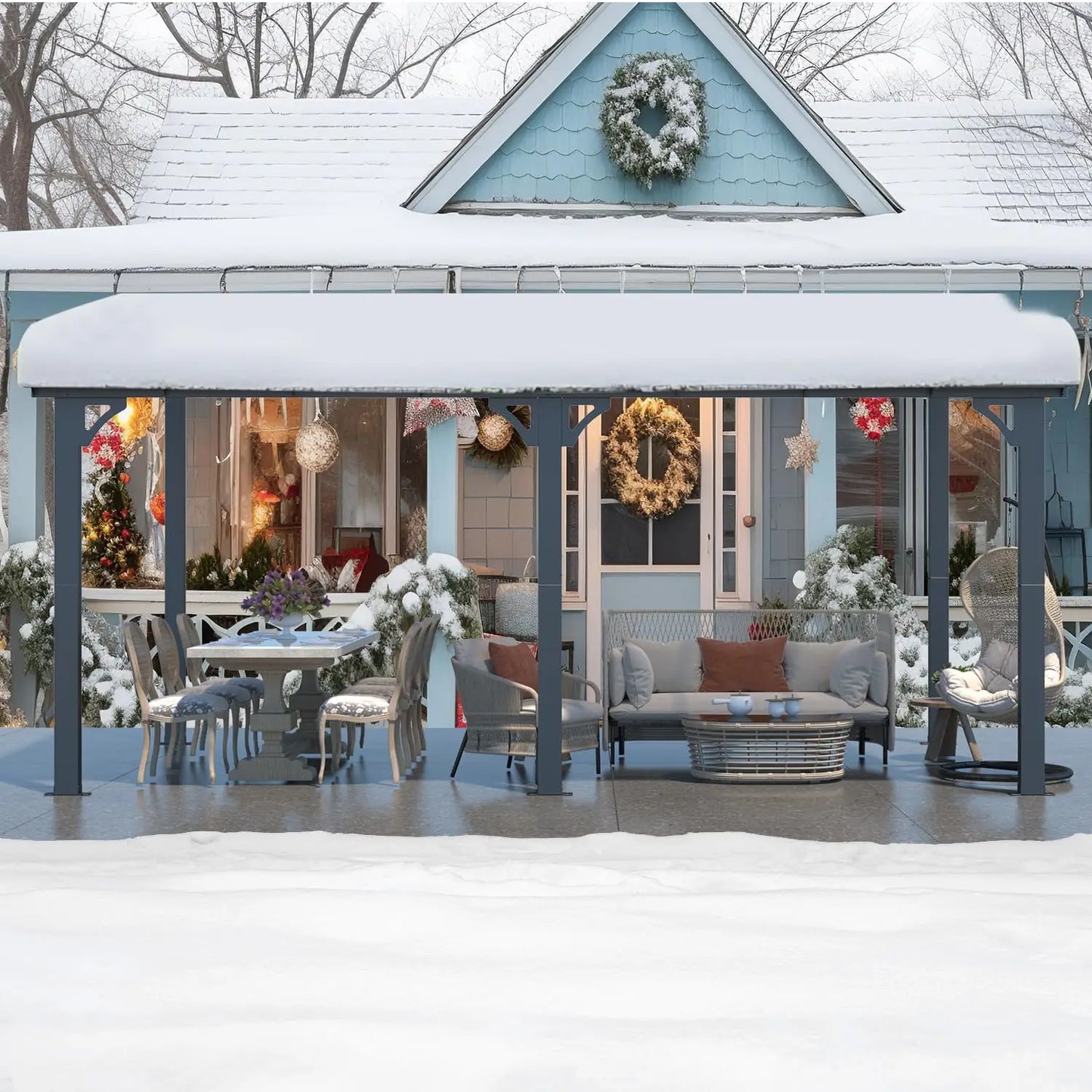 16' × 8' Hard‑Top Lean‑To Gazebo – Wall‑Mounted Outdoor Pergola with Durable Roof