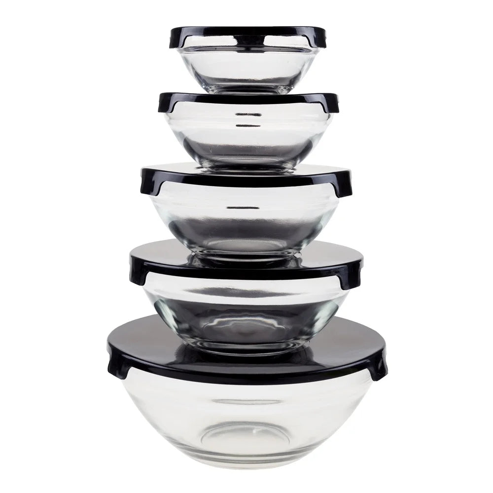 10 Piece Glass Storage Containers with Snap Lids, for Prep Food, Reusable Space Efficient Dishwasher Safe