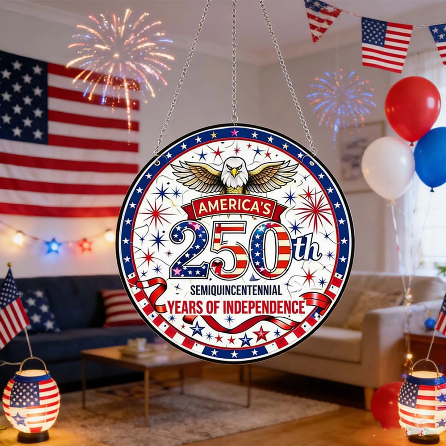 Limited Edition 250th Anniversary Acrylic Suncatcher – Round Hanging Independence Day Commemorative Decor