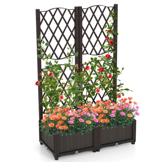 Raised Garden Bed w/Trellis Planter Box for Climbing Plants 32" x 16" x 48"