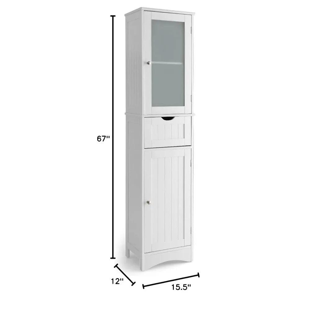 67" Tall Bathroom Storage Cabinet, Slim Freestanding W/ 2 Doors & 1 Drawer