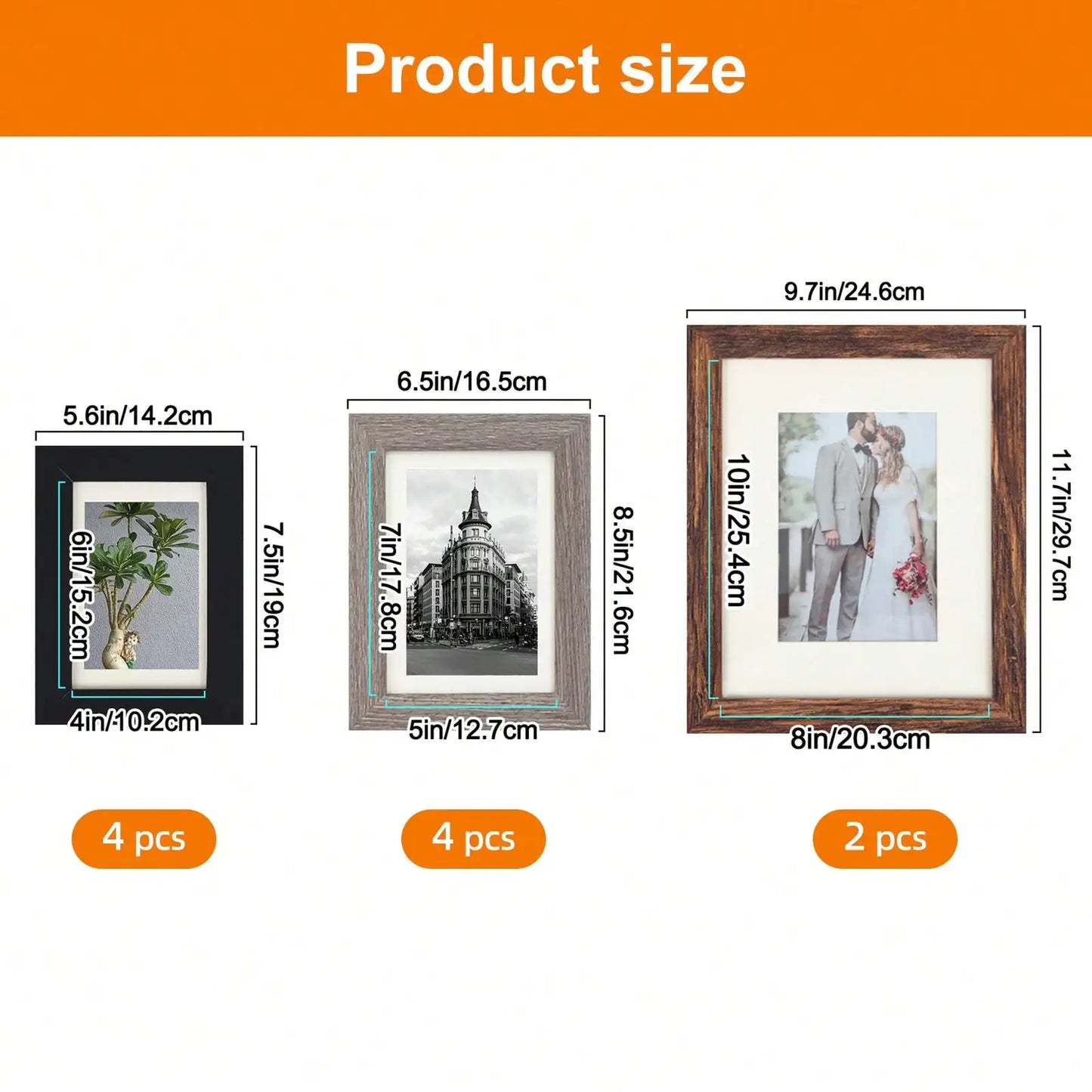 Picture Frames Wall Set Décor – Multi‑Size Frames (8×10, 5×7, 4×6) for Photo Display
