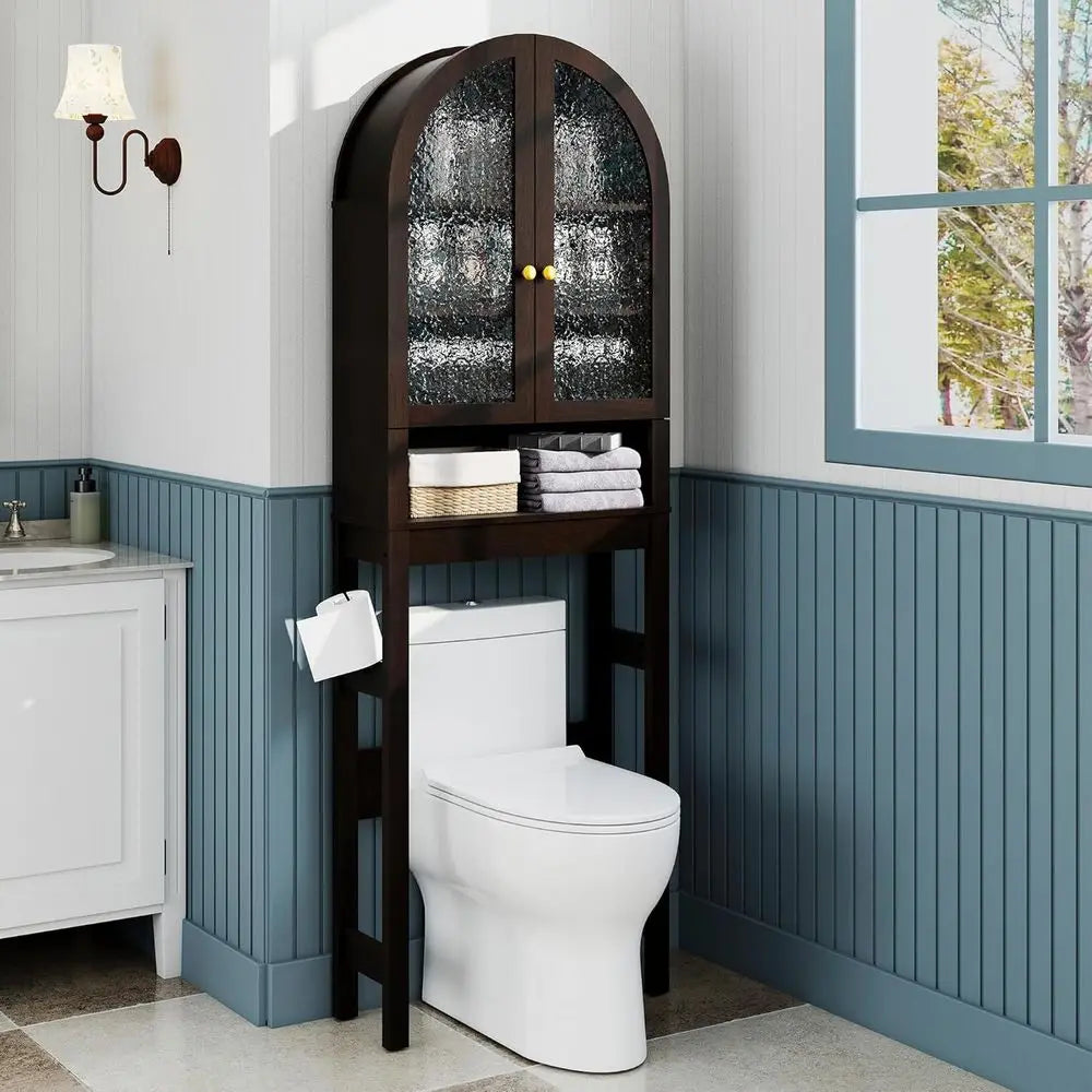 Space-Saving Over-the-Toilet Storage Cabinet with Arched Design and Adjustable Shelves