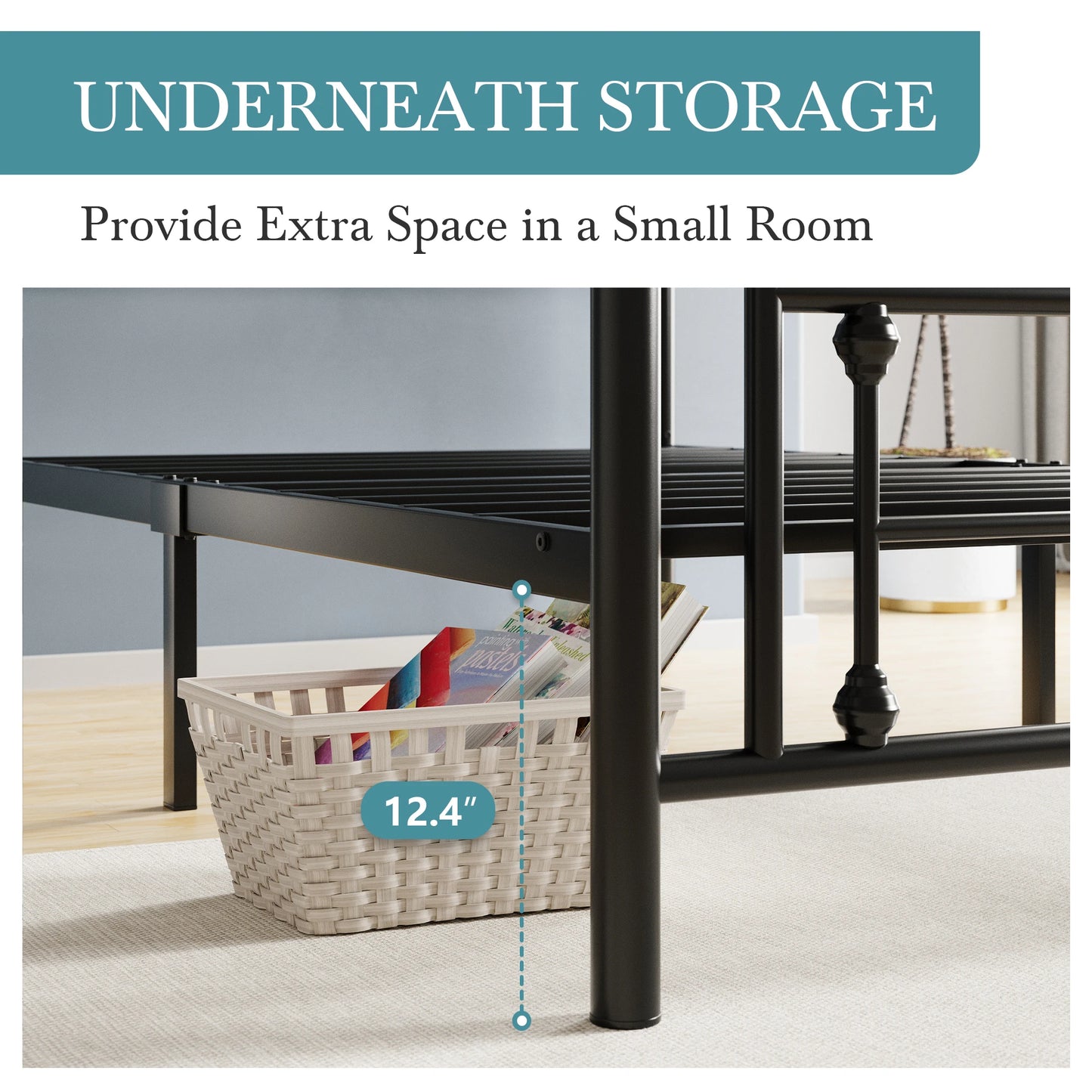 14" Metal Platform Bed Frame – Heavy‑Duty Steel Base with Under‑Bed Storage, No Box Spring Needed