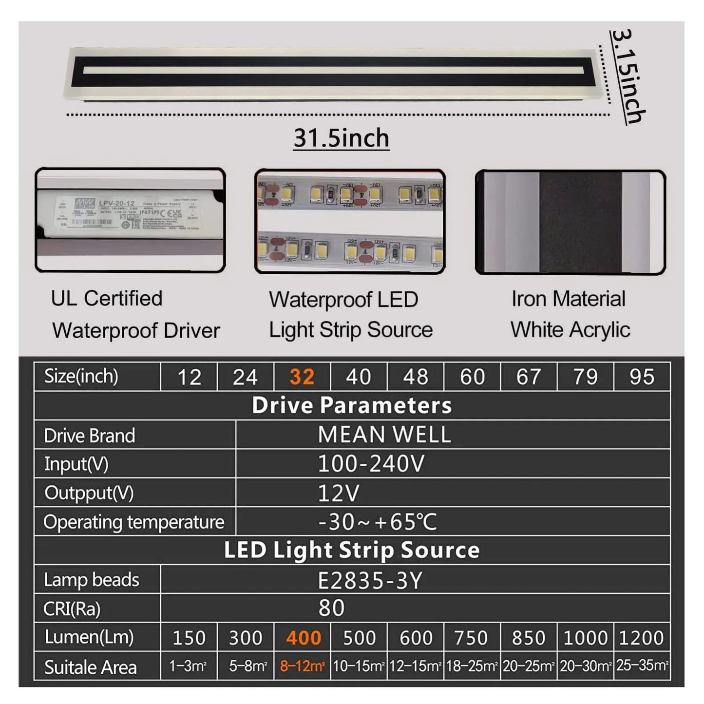 Outdoor Long Strip Modern LED Wall Lighting Fixture Lamps, Wall Sconce Fixture, Elegant Frosted White