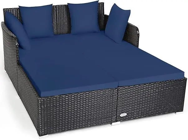 Outdoor Rattan Daybed – Wicker Sunbed with Spacious Seat, Upholstered Cushion & High‑Resilience Sponge