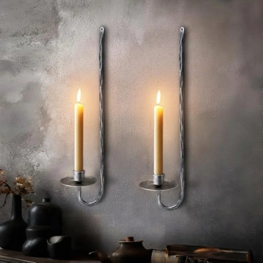 Hand-Forged Wall Candle Sconces Set of - 2