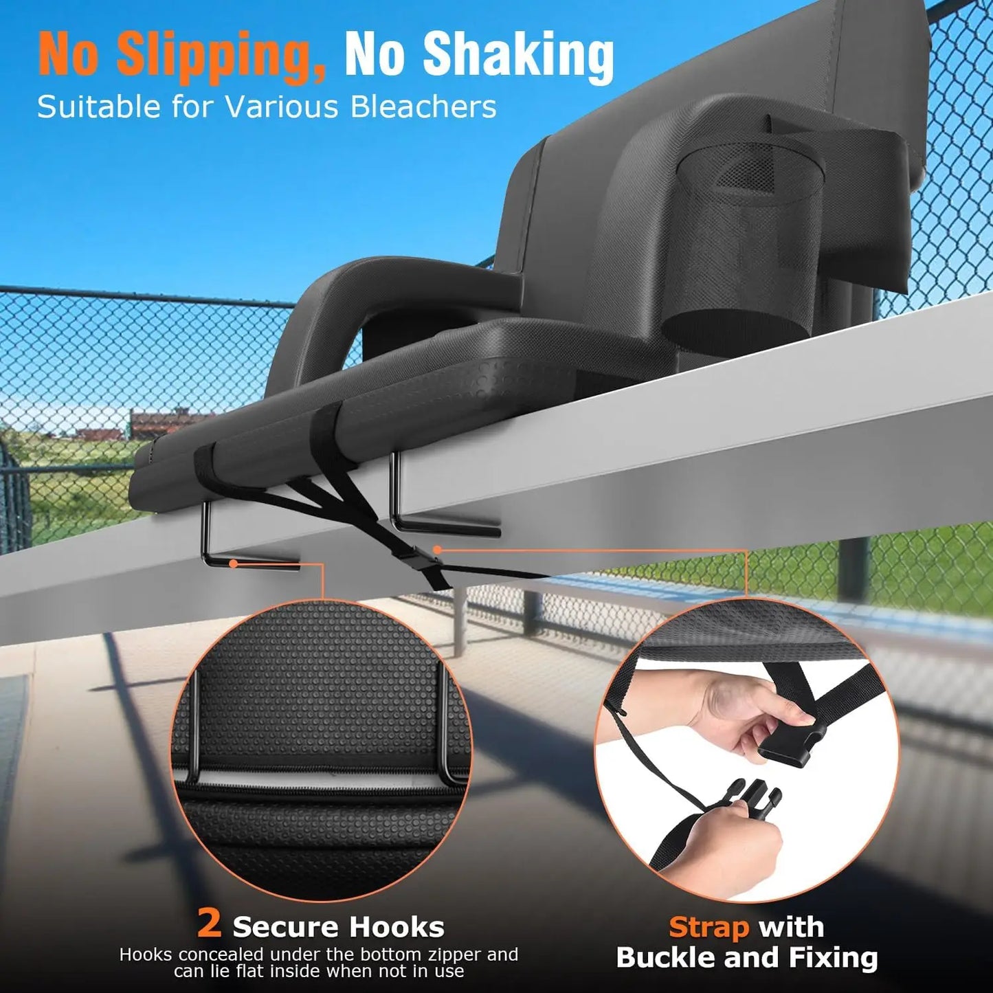 Heated Stadium Seat with Back Support, Foldable Chair with USB Heating and Storage Pockets for Outdoor Events