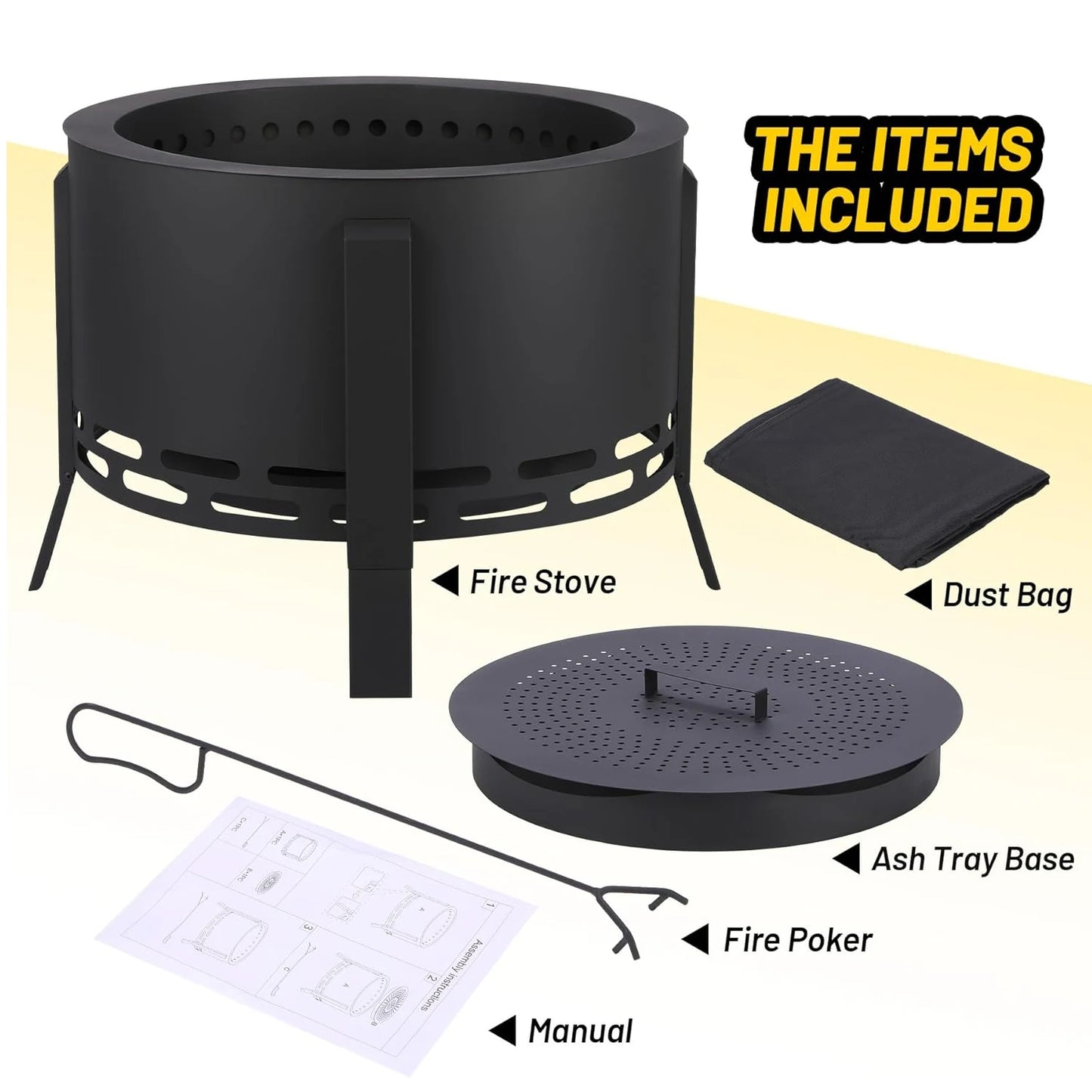 26" Low‑Smoke Outdoor Fire Pit – Portable Fire Bowl with Folding Feet for Patio, Backyard & Camping