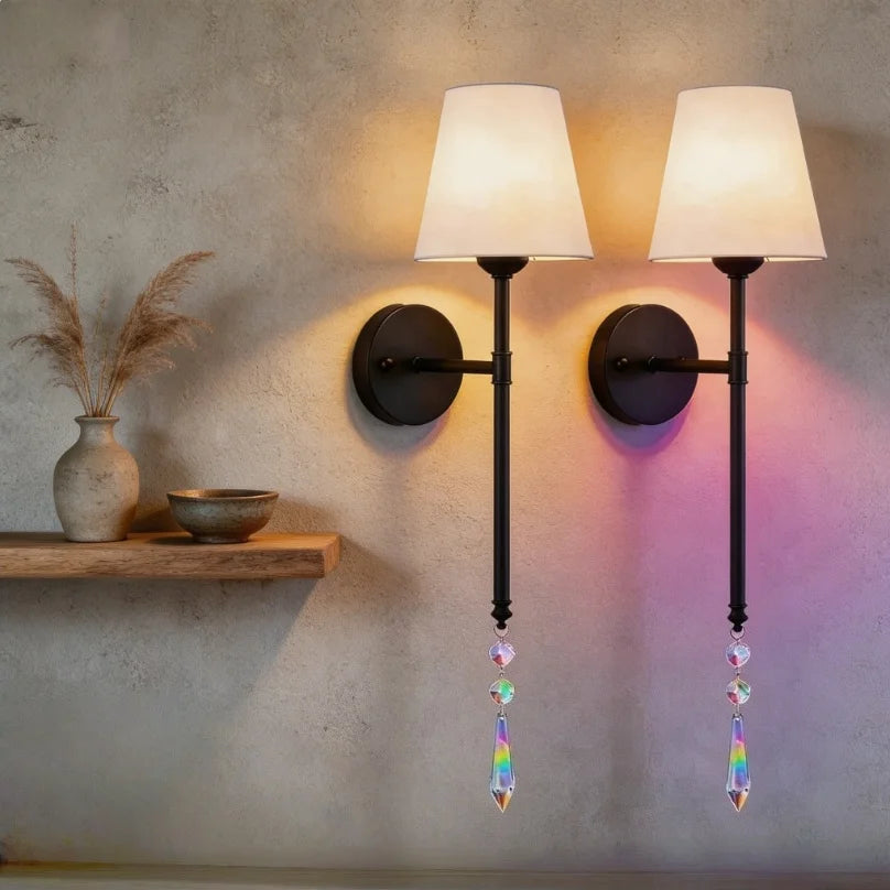 Rechargeable Wall Sconce RGB LED Light, Battery Operated with Remote Control - Matte Black