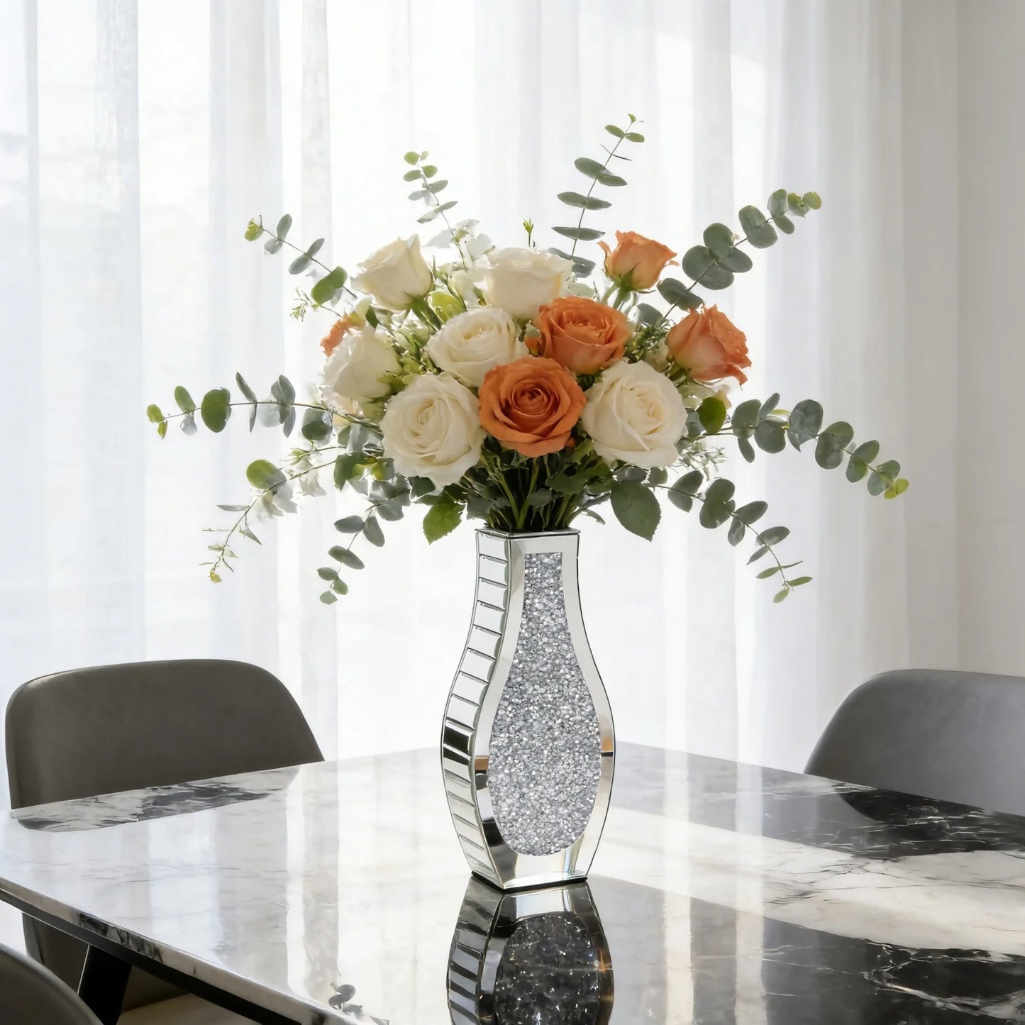 Modern Crushed Diamond Mirror Vase – Crystal‑Accented Decorative Flower Vase for Home Styling