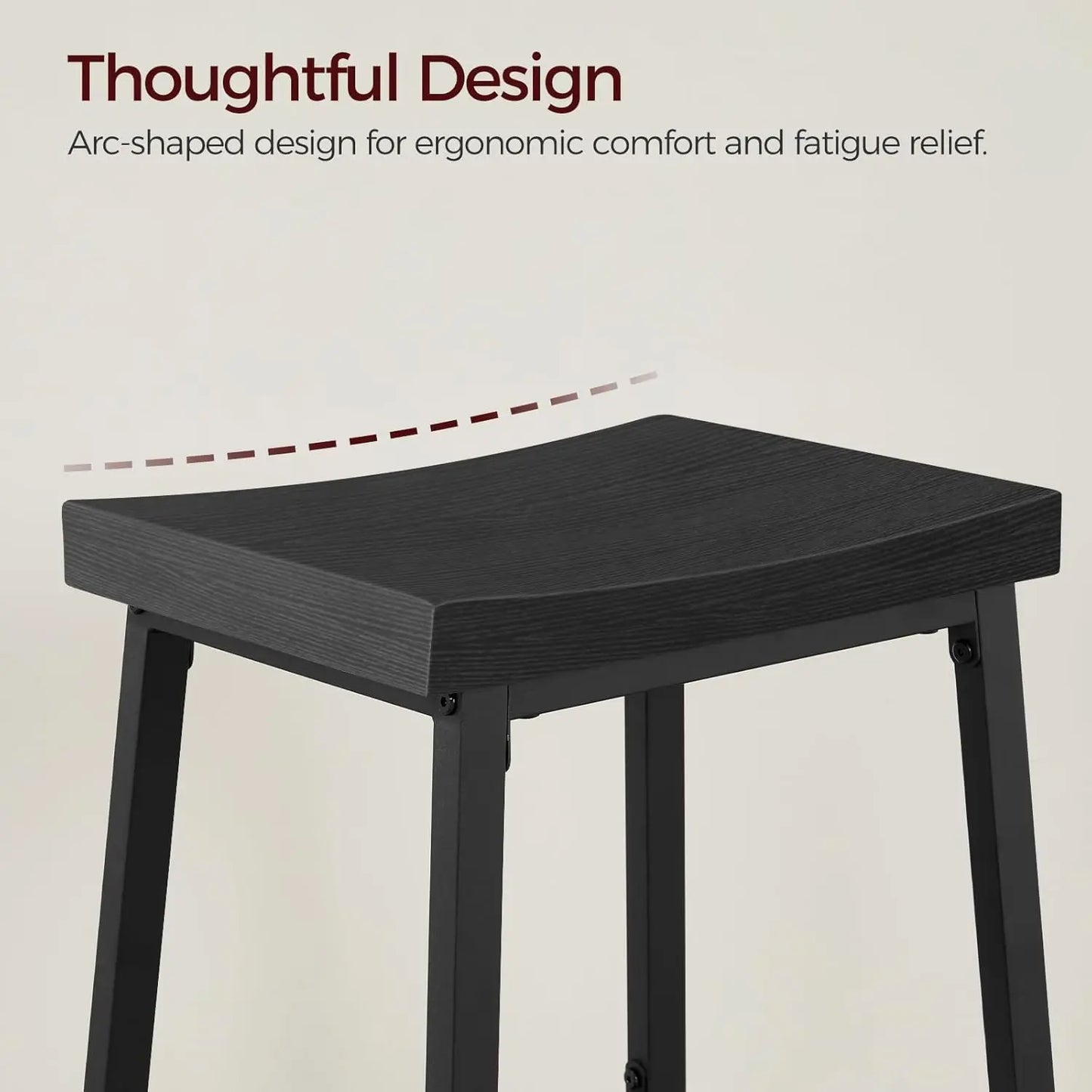 Black Bar Stools Set of 2 with Footrest, 23.7 Inch Counter Height