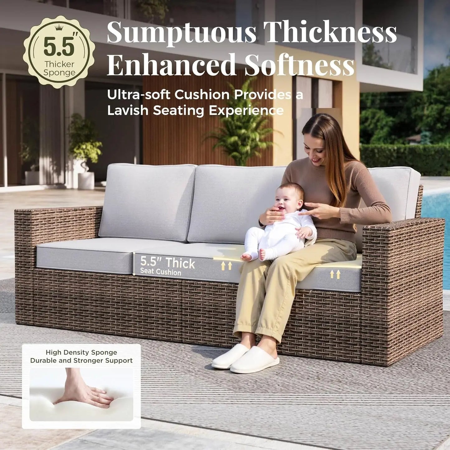 5 Piece Patio Furniture Set - Wicker Rattan with Swivel Chairs and Ottoman
