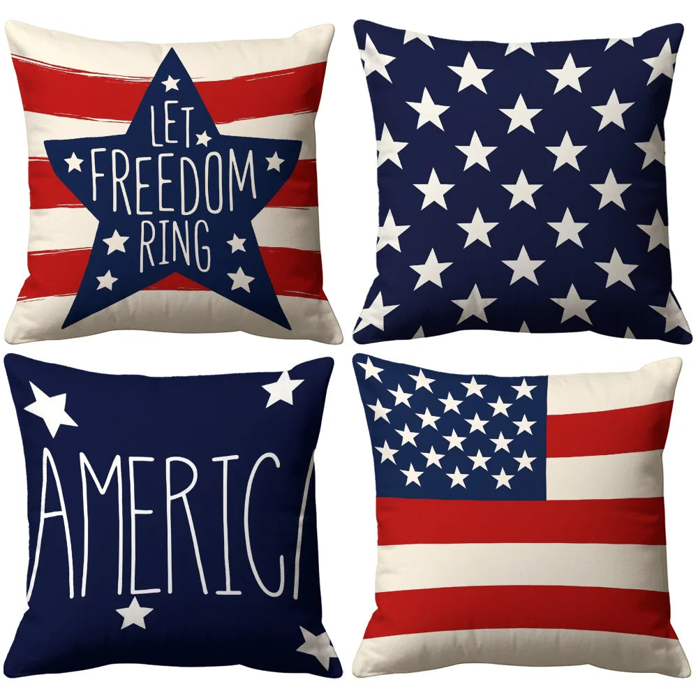 Patriotic Pillow Cover - American Flag,  Star Striped, Let Freedom Ring