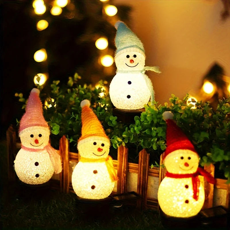 Solar-Powered Snowman LED Lights 4-Piece Set - Christmas Outdoor