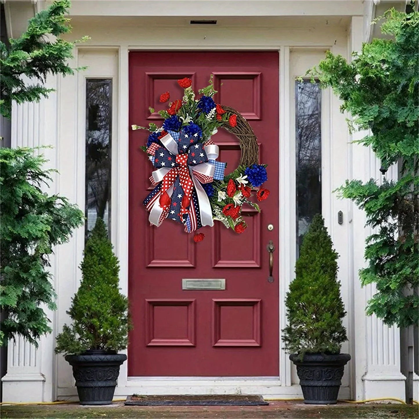 4th of July Wreath for Front Door – 17.7" Patriotic Independence Day & Memorial Day Handmade Door Wreath