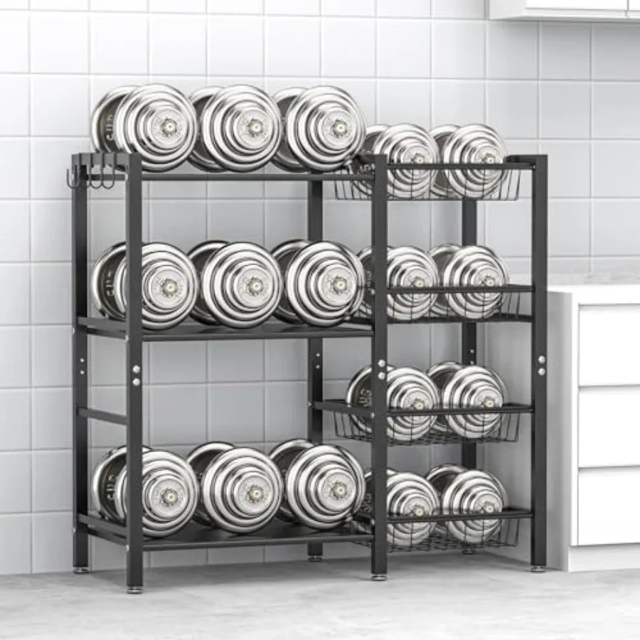 Kitchen Baker's Rack - 3 Tiers 4 Baskets Utility Coffee Bar Air Fryer Stand with Metal Shelves and Wire Baskets