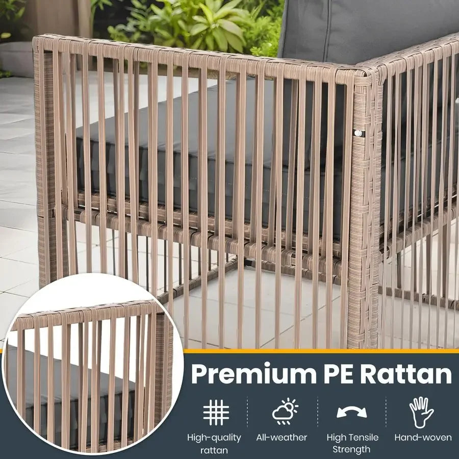7 Piece Outdoor Sectional Sofa Set, AllWeather with Washable Cushions, Waterproof Brown Rattan Wicker