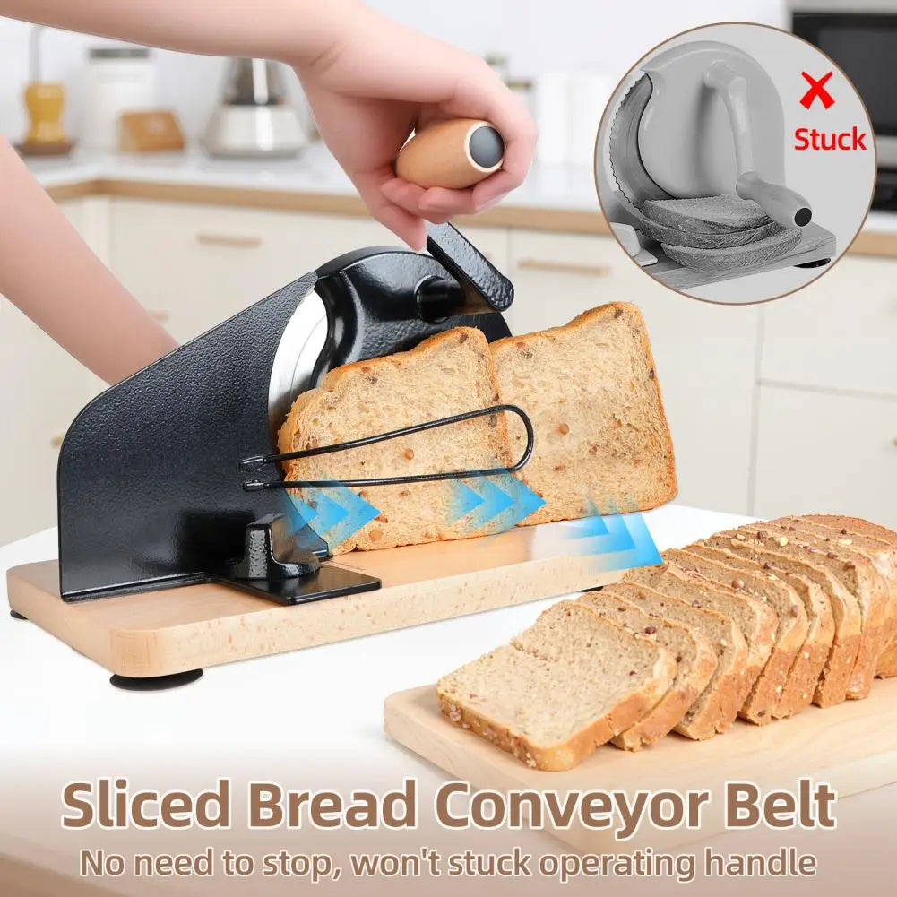 Manual Bread Slicer, Homemade Sourdough Bread Cutter, Hand Crank Home Bread Slicer with Scale Line and Steel Fence