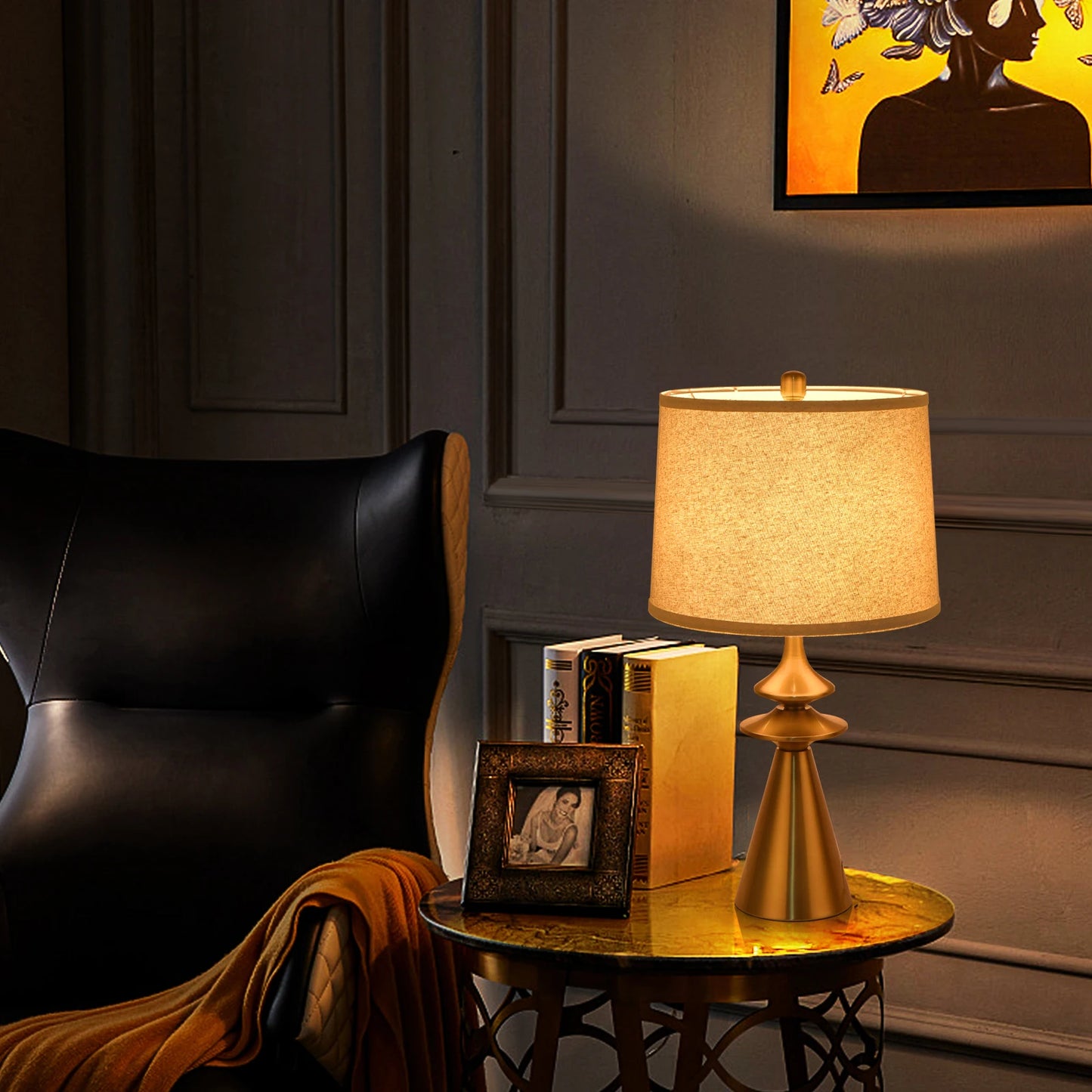 24" Gold Modern Table Lamp – Contemporary Accent Light for Living Room, Bedroom & Office