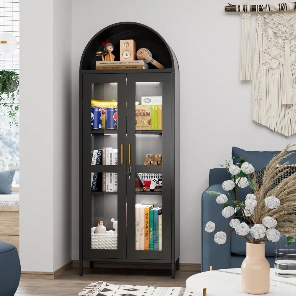 Sleek Arched Display Case | 3-Light Luxury Cabinet