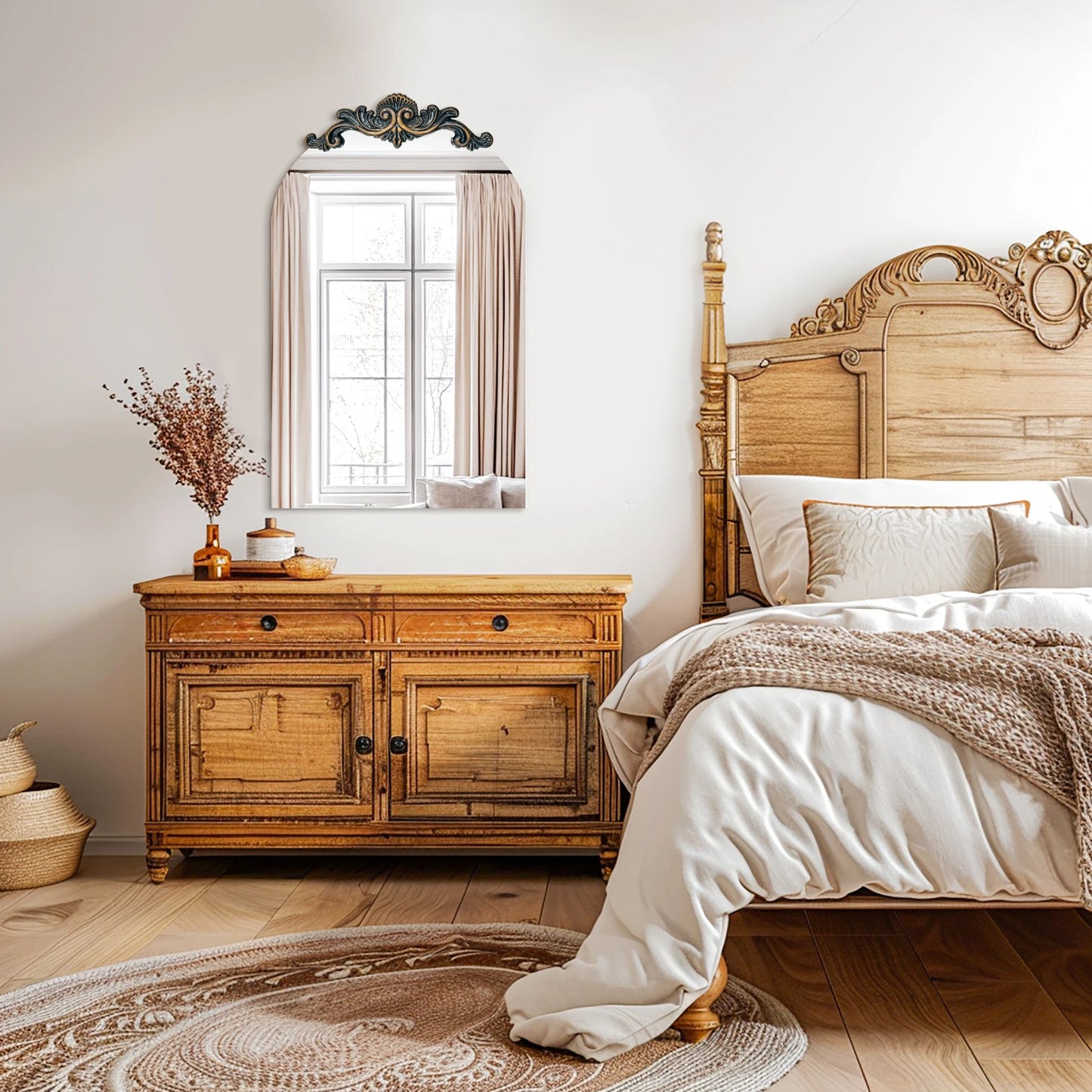 Vintage Baroque Arched Wall Mirror – Antique Gold Accent