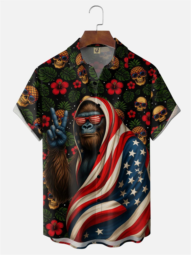 Hawaiian Shirt Men's USA 250th Anniversary 1776-2026 We American Flag 3D Print Design - Casual Short Sleeve Button Up Summer Shirt