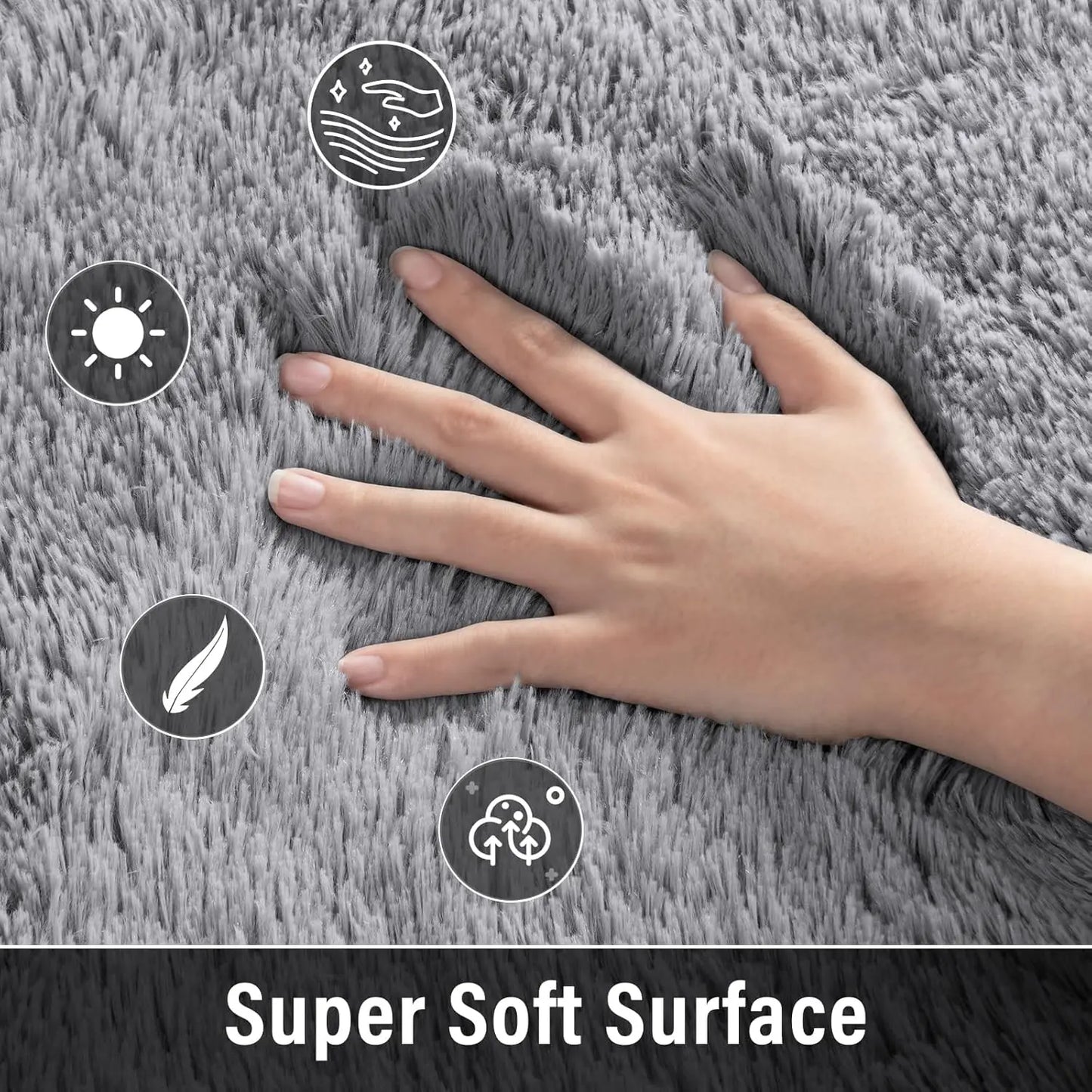 9x12 Soft Shaggy Area Rug – Grey, Non‑Slip, Plush Floor Carpet
